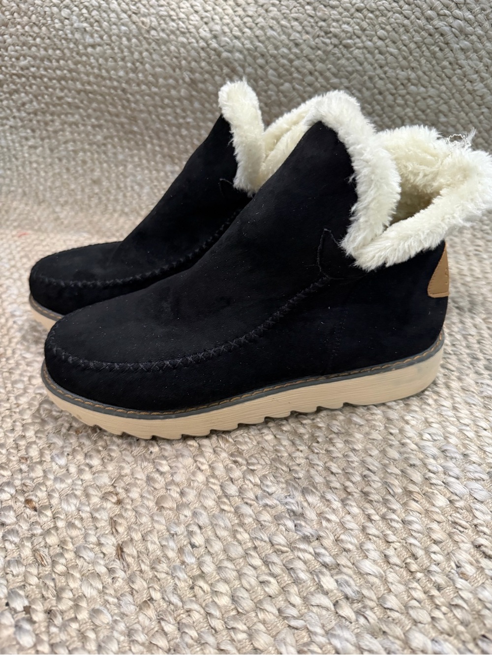 Black Faux-Suede Cozy Fur-Lined Slip-On Boots